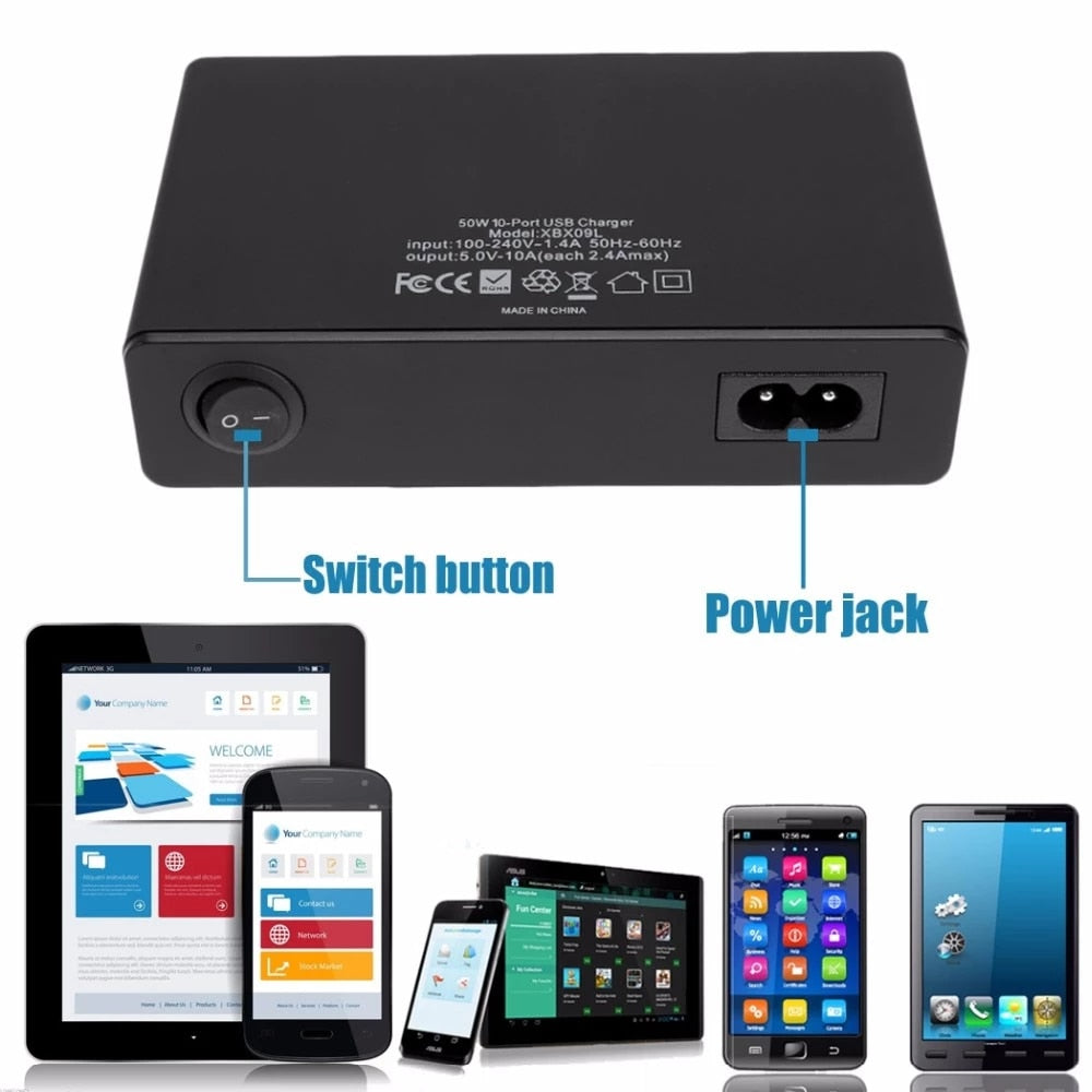 USB Quick Charger Station Dock with cable 50W US AU EU UK KR