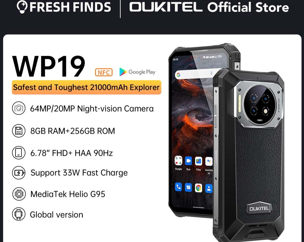 Oukitel WP19 Rugged Night Vision Smartphone 8 GB, 256 GB, 64M Camera, 90 Hz Helio G95